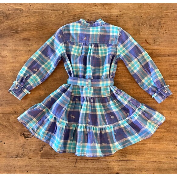 HATLEY Girls Plaid Unicorn Print Shirt Dress with Tie Belt, Sz 3 - Picture 2 of 7